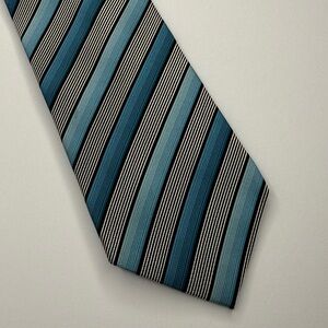 ALFANI Blue, Black and Silver Stripe Silk Tie